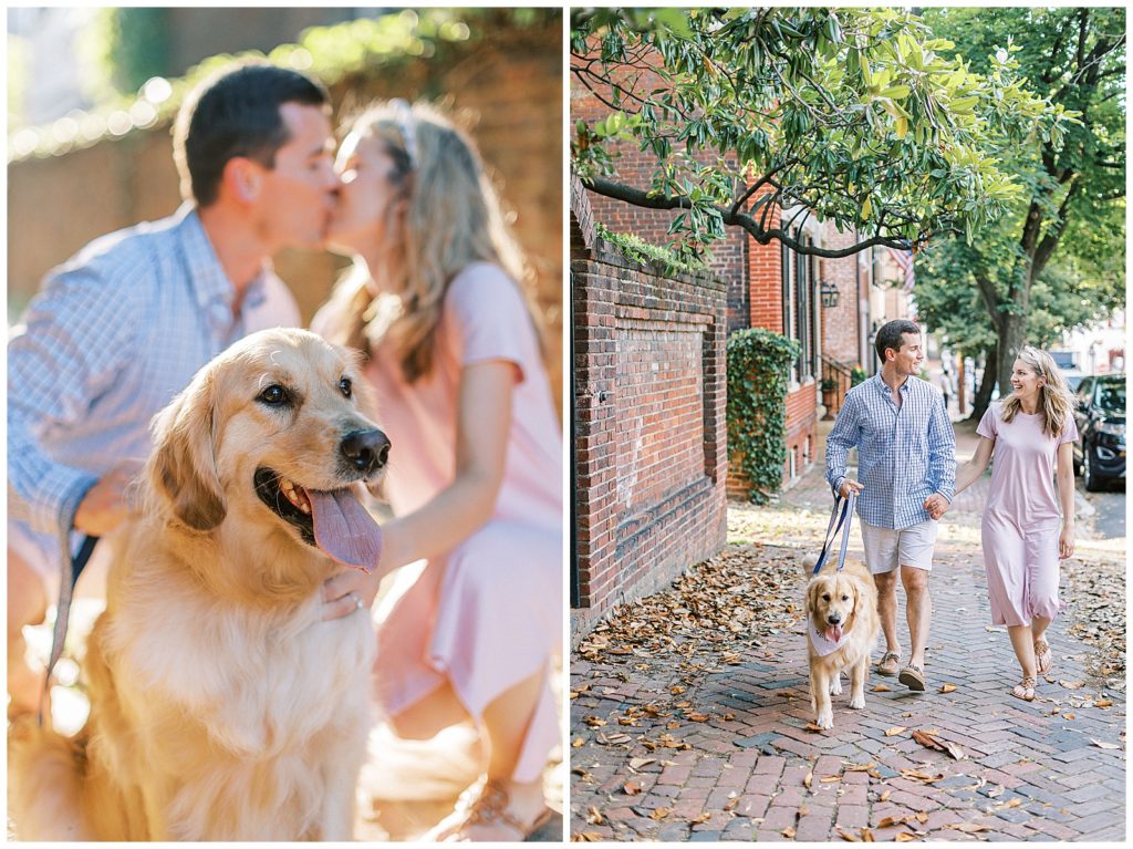 old town engagement portraits with dog
