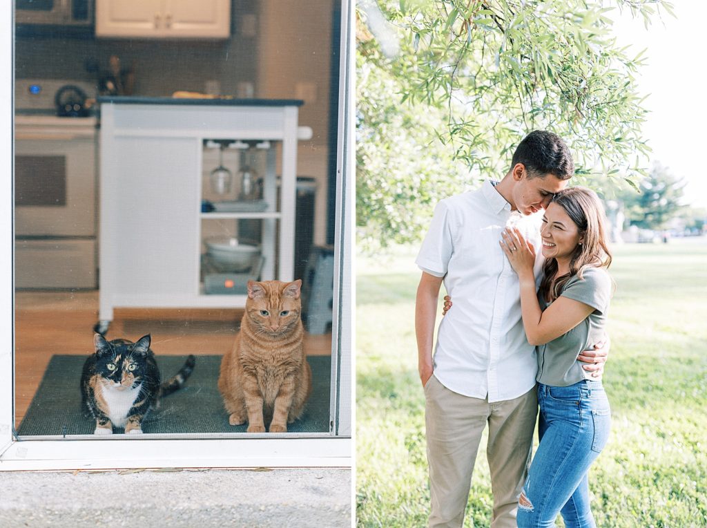 virginia backyard summer engagement portraits with cats