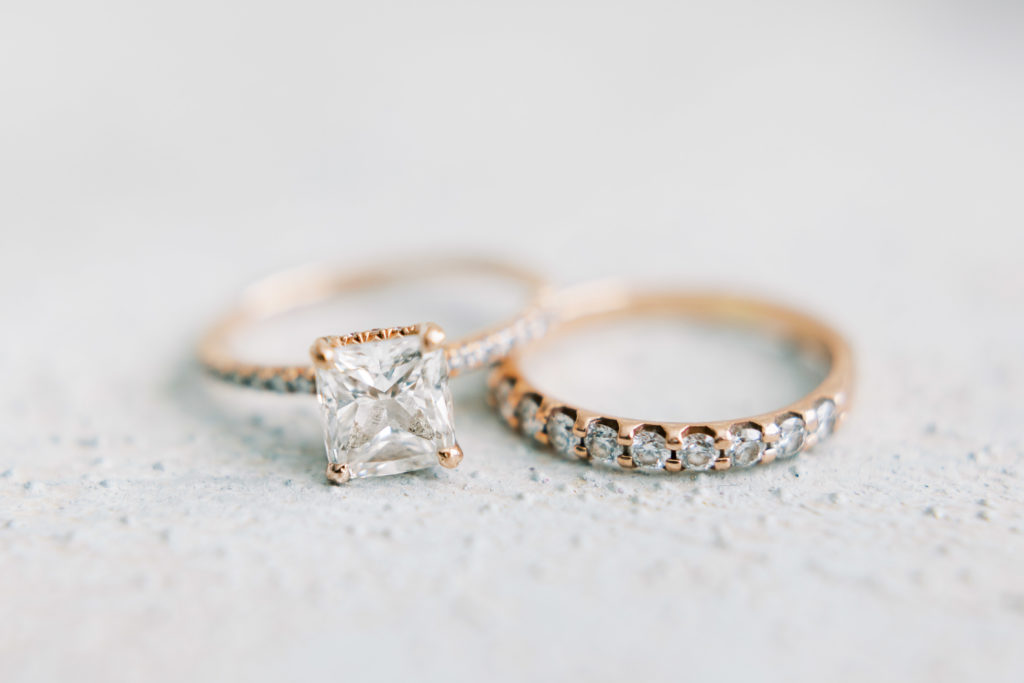 emerald cut and rose gold engagement ring