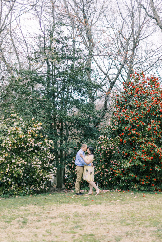 spring garden engagement portraits
