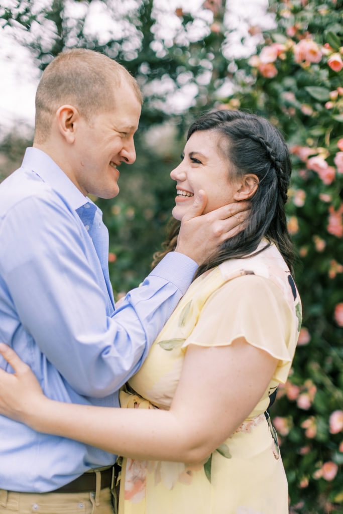 spring garden engagement portraits