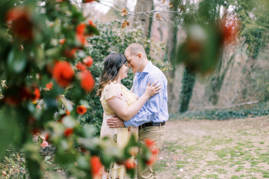 spring garden engagement portraits