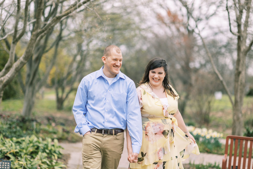 spring garden engagement portraits