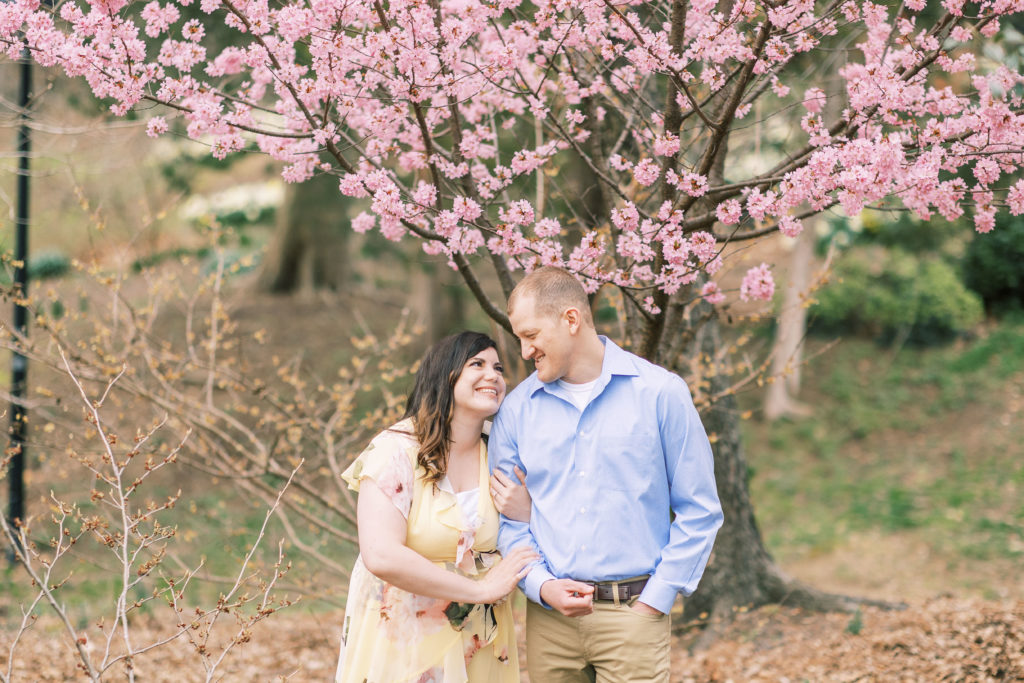 spring garden engagement portraits