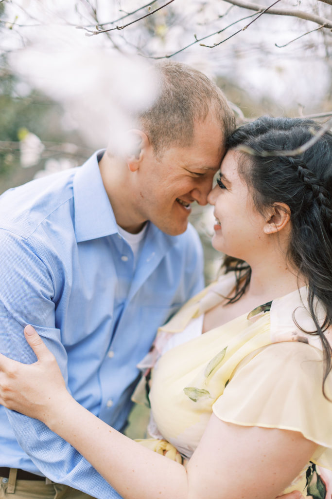 spring garden engagement portraits