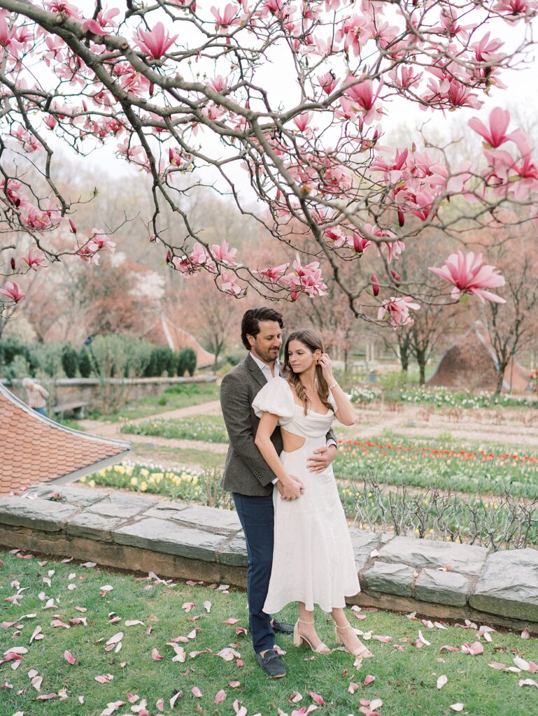 DC Engagement Session with lush flowers and Georgetown streets