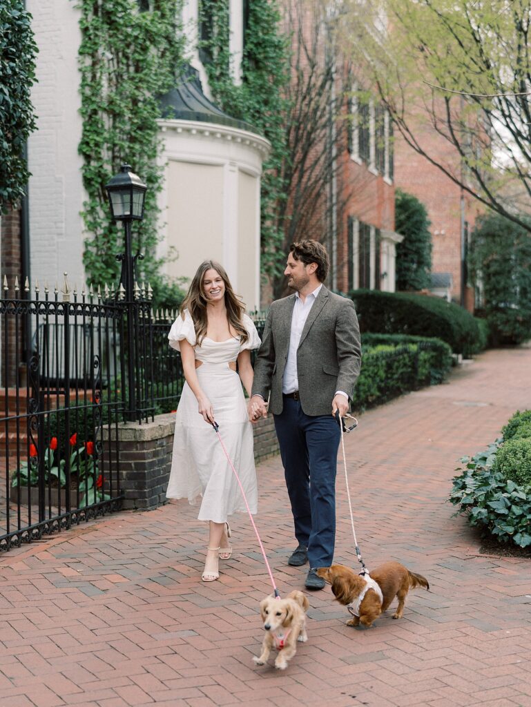 DC Engagement Session with lush flowers and Georgetown streets